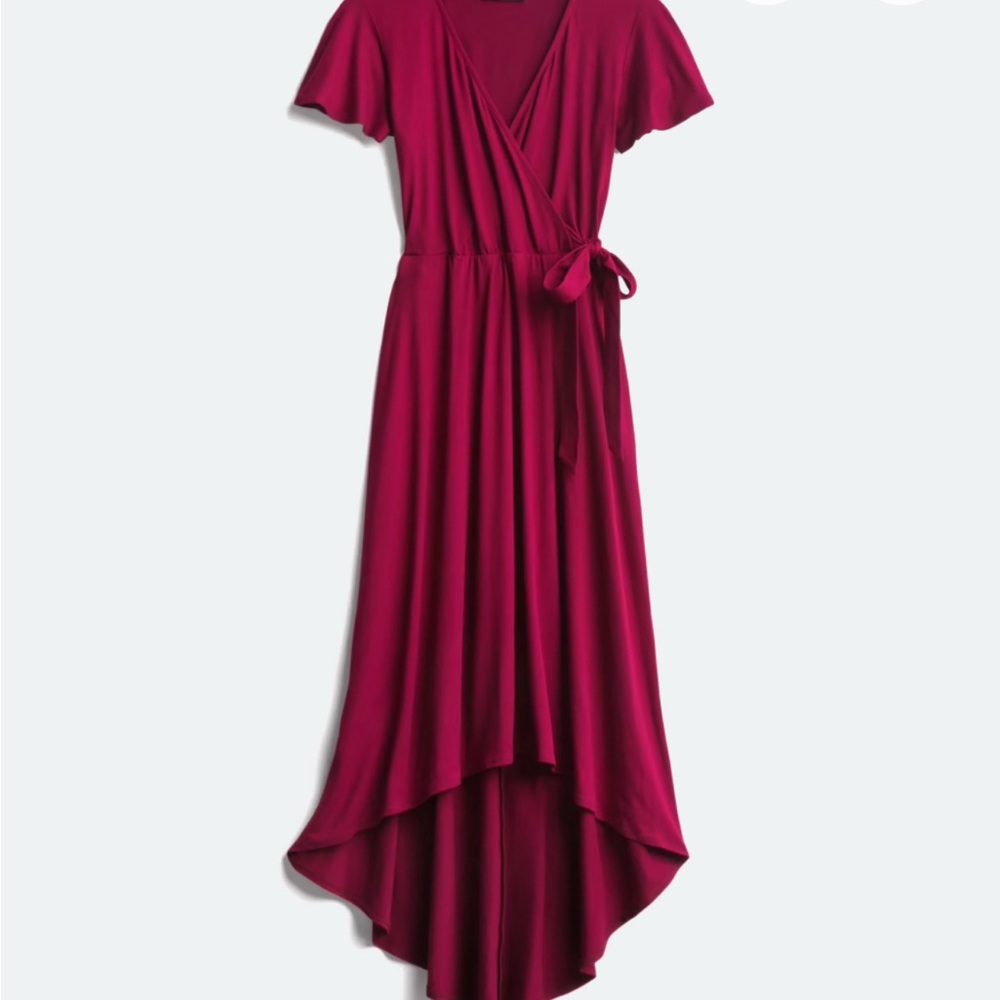 Chic Burgundy High-Low Wrap Dress